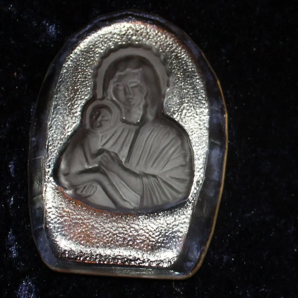 Vintage Glass Mary and Baby Jesus Paper Weight